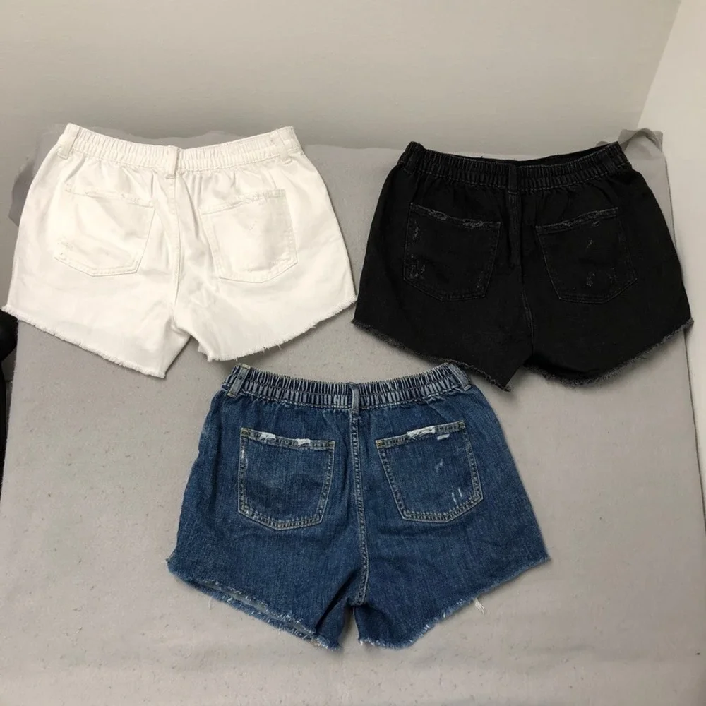 Aerie Denim Shorts Womens Medium Multicolor Distressed Raw Hem Bundle 3 Pack